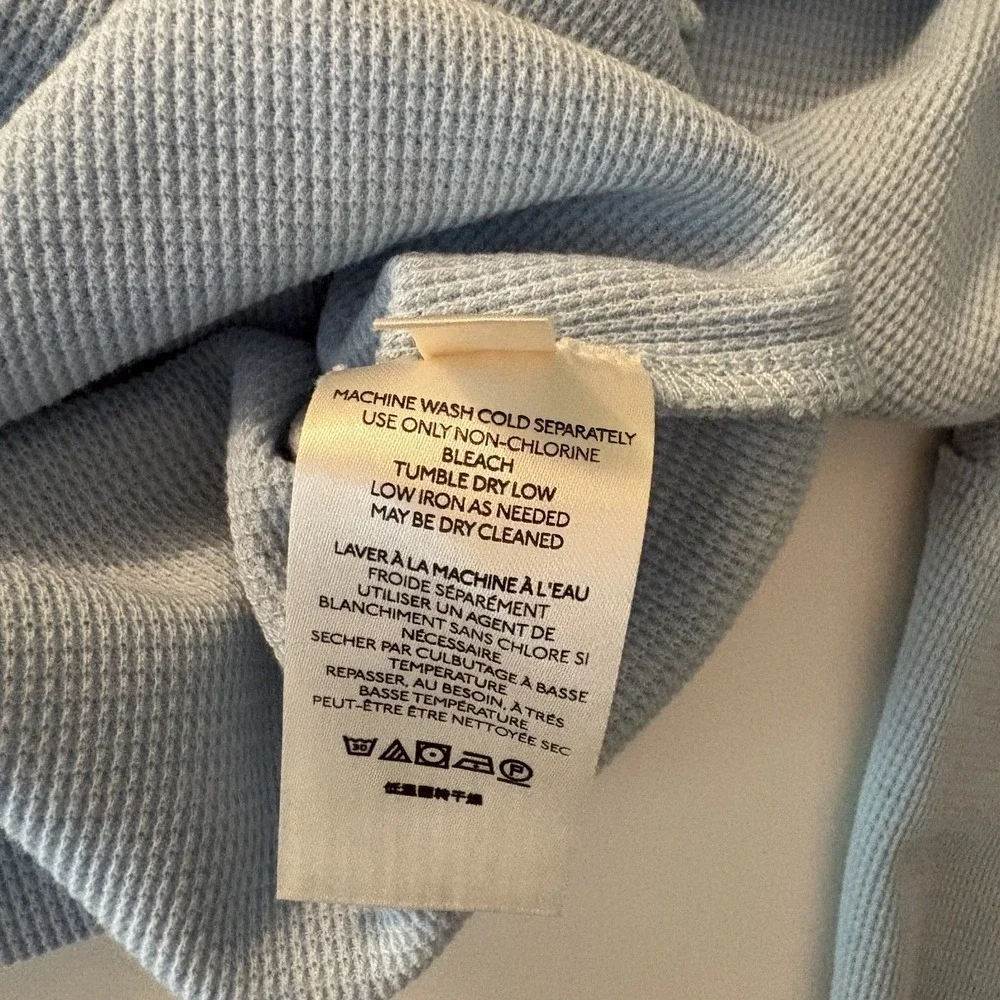 We the Free Fuji Thermal‎ Waffle Knit Top Blue XS Off Shoulder Thumb Holes Boho